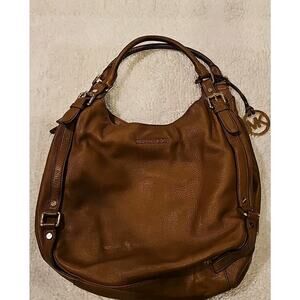 Michael Kors Bedford Brown Pebbled Leather Satchel Purse Shoulder Bag Handbag